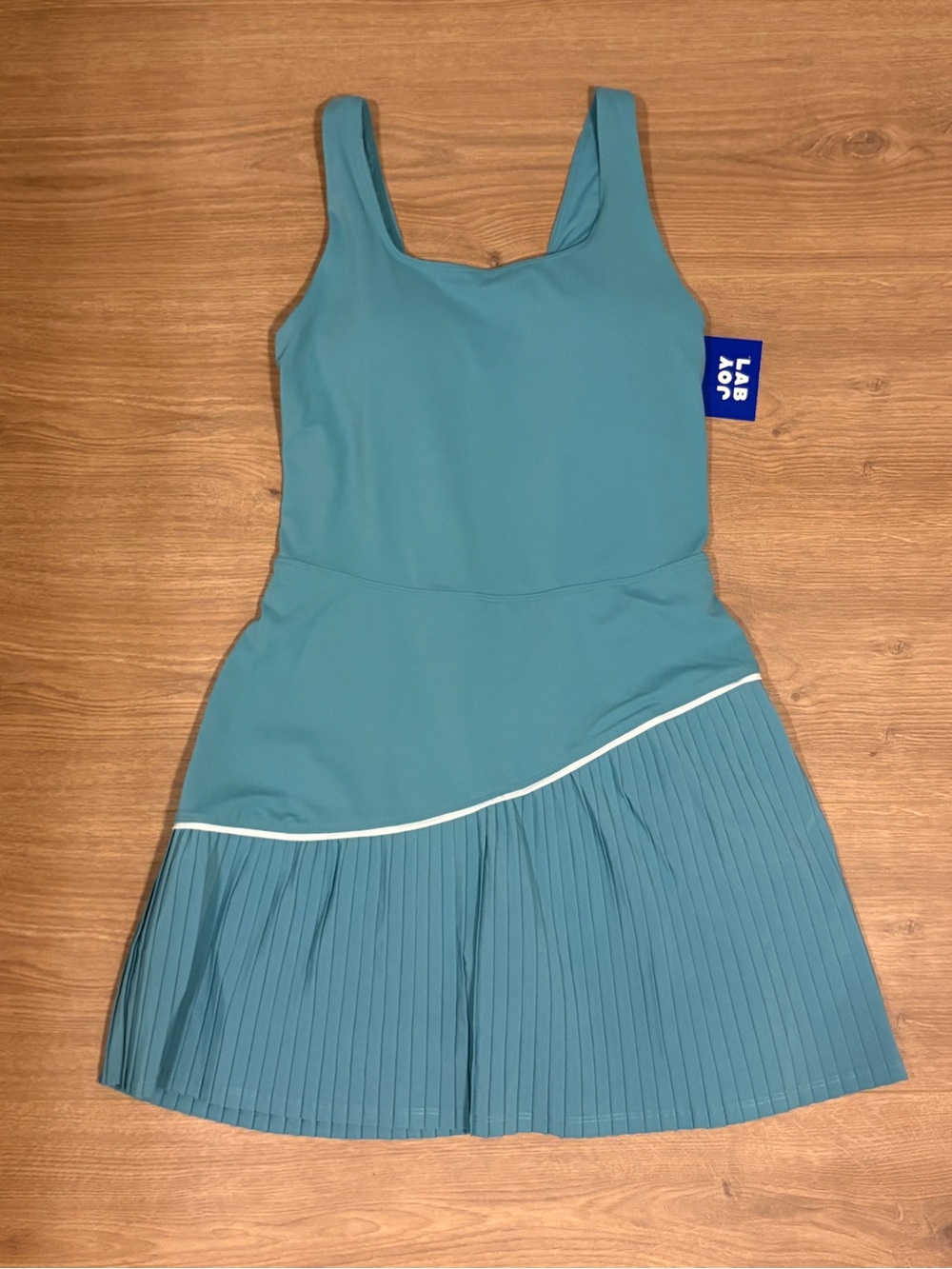JoyLab Girls' Teal Pleated One-Piece swimsuit Dress with White Piping